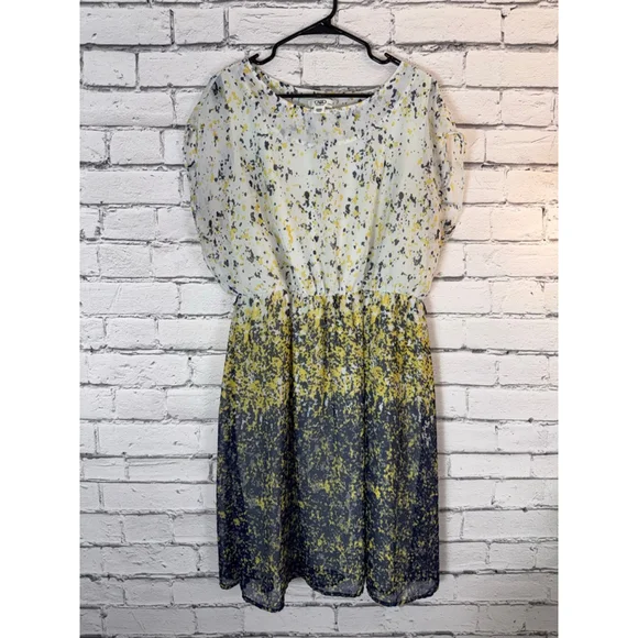 Cato Plus Size 14W White Yellow Gray Ombre Geometric Sleeveless Mid Dress - Picture 2 of 9